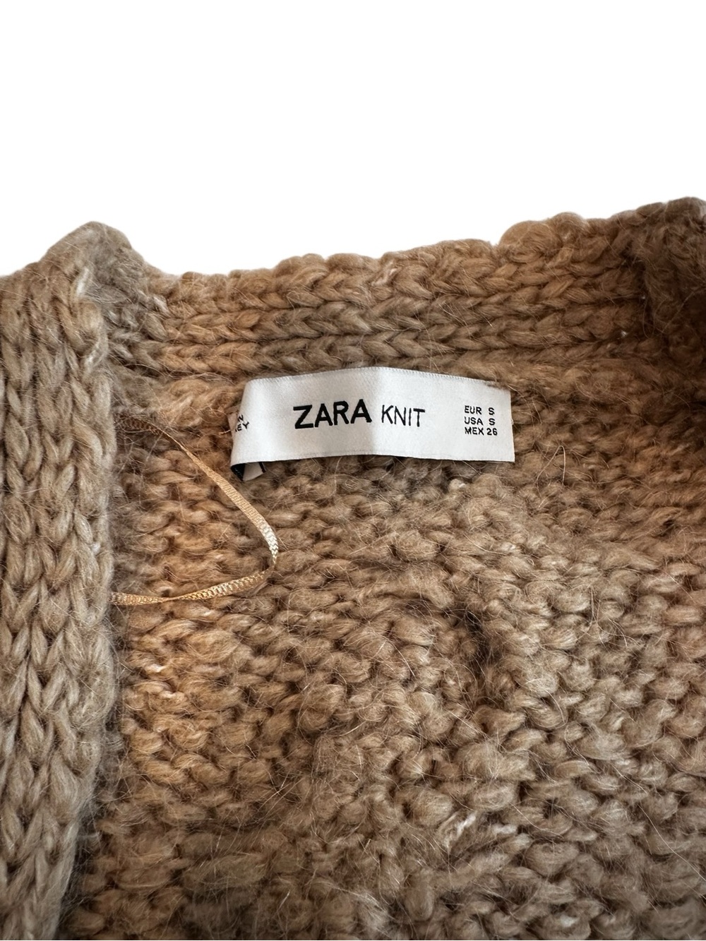 Zara Long Taupe Tan Cable Knit Open Long Line Cardigan with Pockets - Picture 9 of 15